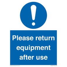 Schild mit Aufschrift "Please Return Equipment After Use", 150 x 200 mm, A5P