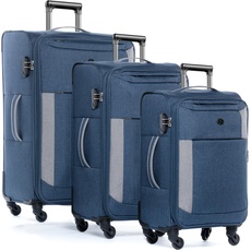 FERGÉ Kofferset Weichschale 3-teilig erweiterbar Saint-Tropez Trolley-Set - Handgepäck 55 cm, L und XL 3er Set Stoffkoffer Roll-Koffer 4 Rollen Stretch-Flex grau
