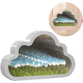 luolety Tulip Cloud LED Spiegellampe, 20 Blumen Wolke Lampe Spiegel Nachtlicht Tulpe Tischlampe Handgemachte Licht Dekoration Ornament für Schlafzimmer Paar Freunde (Blau)