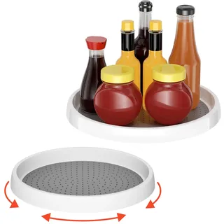 Fousenuk 2 Stück Drehteller Kühlschrank Organizer, 25 und 30cm drehplatte | 360 Drehbar Gewürzhalter, Drehbares Gewürzregal für Aufbewahrung Küchen Gewürze und Organisation Küchenregal