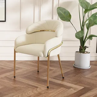 Flieks Esszimmerstuhl Polsterstuhl 1er, Küchenstuhl mit Metallbeinen, Wohnzimmerstuhl Armlehnstuhl Schminkstuhl, Samtbezug, Beige - Beige