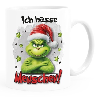 MoonWorks® Kaffee-Tasse Grinch Geschenk für Weihnachtsmuffel Ich hasse Menschen Weihnachtstasse lustig Ich hasse Menschen weiß standard