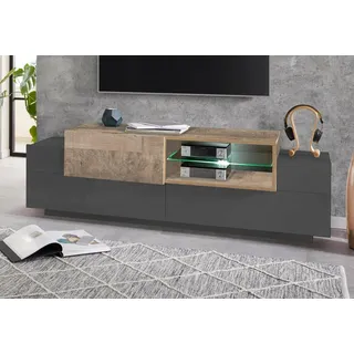 Dmora - TV-Schrank Pablo, niedriges Wohnzimmer-Sideboard, Fernsehständer-Basis, 100% Made in Italy, 160 x 45 x 51 cm, Anthrazit und Ahorn,