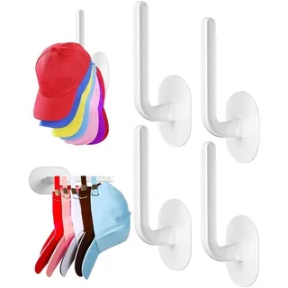Coopache 4 Stück Huthaken Selbstklebend für Baseball Cap Halterung Wand Bohren Hut Halter Haken Hutständer für Mützen Aufbewahrung Organizer (Weiß)