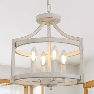 KMaiPem Vintage Weiss Kronleuchter Umwandelbare Deckenlampe Wohnzimmer, 4 Lichter Modern Rustikal Deckenleuchte Schlafzimmer, Bauernhaus Landhaus Hängelampe Küche, Französisch Pendelleuchte Flur