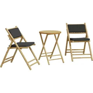 vidaXL 3-tlg. Bistro-Set Klappbar mit Dunkelgrauen Kissen Bambus - Braun
