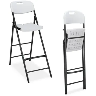 Relaxdays Barhocker klappbar, 2er Set, mit Lehne, HxBxT: 118 x 44,5 x 82 cm, hoher Barstuhl, Kunststoff & weiß - Metall , 44.5x118x82 , Esszimmer, Barmöbel,