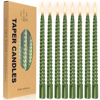 8 Stück Stabkerzen gedreht,25 x 2 cm, farbige Kegelkerze, duftneutral und rauchfrei, geeignet für Anlässe wie Geburtstage, Hochzeiten und Partys (Grün).