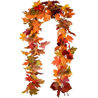 Lvydec 2 Stück Herbst-Ahorn-Girlande – 1,8 m/Stück künstliche Herbst-Girlande Bunte Herbstdekoration für Zuhause, Hochzeit, Party (gemischte Farben)