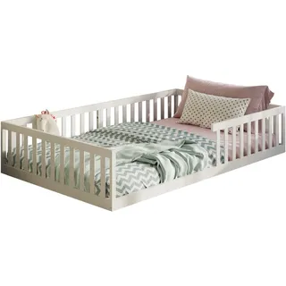 Kids Collective Bodenbett Bett mit Rausfallschutz & Lattenrost Montessori Bett Kinder Jugendbett Einzelbett mit Matratze, weiß 120x200 cm | Weiß