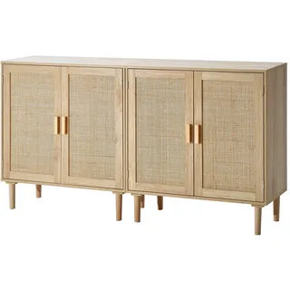 VEVOR Rattanschrank Rattankommode 2 Stk. Aufbewahrungsschrank mit 4 magnetischen Türen, Sideboard Buffetschrank mit verstellbaren Regalen, Ideal für Flur Eingangsbereich Wohnzimmer oder Küche