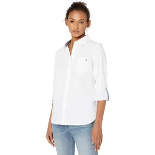 Tommy Hilfiger Damen Solid Button Kragen Hemd mit verstellbaren Ärmeln, Helles Weiß, X-Groß