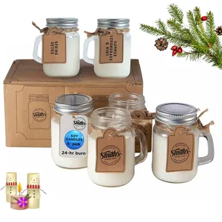 Smiths Mason Jars Set von 6 100% Vegan Soja-Kerzen in Mini Mason Jars 120mL - Bio-Duftkerzen, bleifreie Baumwolle Docht, bis zu 26-Stunden + Brenndauer - Geschenk-Set für Frauen