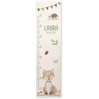 Personalisierte Messlatte für Kinder mit buntem Wunschdruck - 70-140 cm - Größenmesser Kinderzimmer aus Holz - Wand Dekoration Messleiste Kind - Personalisiertes Geschenk Baby (Fuchs)