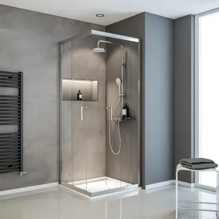 Schulte ExpressPlus Eck-Duschkabine mit Schiebetür 80 x 190 cm silber Sicherheitsglas