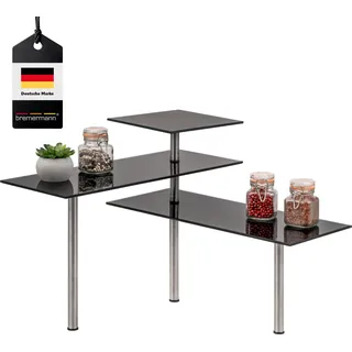bremermann Eckregal, Küchenregal, aus Glas und rostfreiem Edelstahl, schwarz