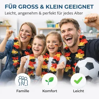 3er Blumenkette Fanartikel Deutschland WM 2026 – extra lang - Hawaiikette in schwarz, rot, gold für Fußballpartys & Deko zur Weltmeisterschaft
