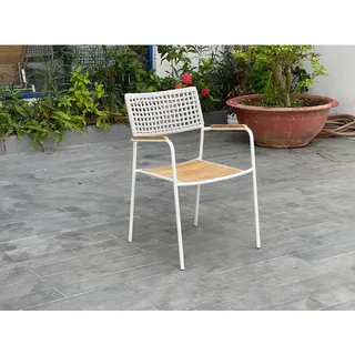 Garden Pleasure Stapelstuhl Carmel Stahl mit Armlehnen Braun-Weiß 4er Set