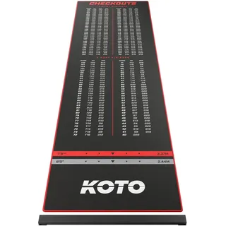 KOTO - Dartteppich Mit Oche Checkout Rot 285 x 80 cm, Dartmatte, Score Indikator, rutschfeste Dartmatte