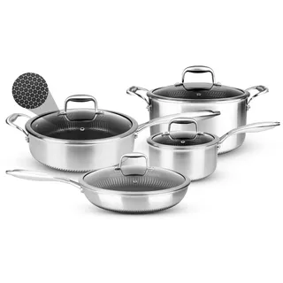 NutriChef Topf-Set 8-tlg. Bratpfanne + Kochtopf + Soßentopf mit Deckel