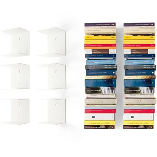 D-SEGNO Bücherregal Schwebend aus Metall – Wandregal Weiß für Bücher, Hängeregal mit Unsichtbarem Design, Regal Wand Platzsparend – Made in Italy