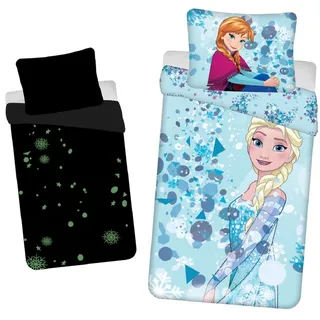 Jerry Fabrics Disney Frozen hellblau mit Glanzeffekt Kinderbettwäsche Bettbezug 140x200 cm und Kissenbezug 70x90 cm