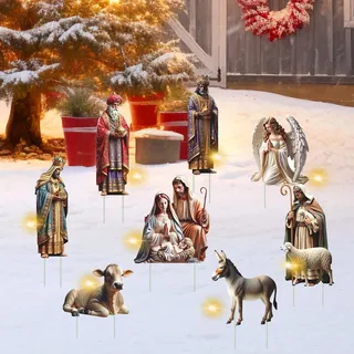 SPERMUOY Weihnachtskrippe Outdoor,8erWeihnachtsdeko Gartenstecker Krippenfiguren,Krippe Gartendeko Weihnachtskrippe Gartenstecker für den Garten, Jesus Krippe draußen