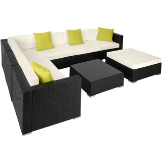 Tectake tectake® Rattan Lounge, mit Aluminiumgestell, wetterfest und UV-beständig, mit Sicherheitsglasplatte