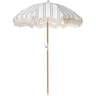 BELIANI Sonnenschirm Weiß u. Schwarz Stoff-Bespannung Rund ⌀ 150 cm mit Volant Regenschutz Holzmast Neigungsfunktion Kurbel Boho Garten Outdoor Balkon - Weiß, Schwarz