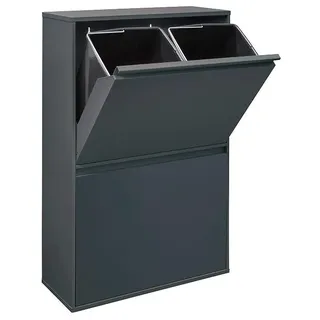 Basic CR604-B Mülltrennsystem aus Stahl | 4 Fächer Mülleimer für die Küche | 4 Fach Abfalleimer | 4x17L (68L) | Herausnehmbare Inneneimer + Griff | Recycling Schrank | Mülltrennung | anthrazit - Grau