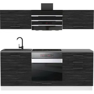 Belini Küchenzeile Küchenblock Sophia - Küchenmöbel 180 cm Einbauküche Vollausstattung ohne Elektrogeräten mit Hängeschränke und Unterschränke, mit Arbeitsplatten, Königliches Ebenholz - Schwarz