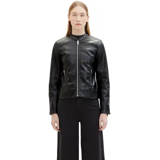 TOM TAILOR Damen Lederjacke, 14482 - Deep Black, M