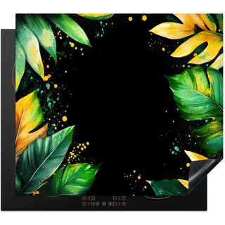 KitchenYeah© Herdabdeckplatte Einteilig Abdeckplatten Glaskeramikkochfeld | 60x52 cm - Abdeckung Glaskeramikkochfeld Herdplattenabdeckung Induktionsmatte Blätter - Grün - Gelb - Farbe - Dschungel