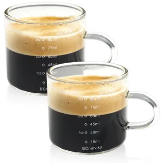 BCnmviku 9cl Espresso Gläser,Espresso Messbecher Mit Griff,Espresso Schnapsglas Mit Doppelskala FüR Kaffee,Milch,Tee (2)