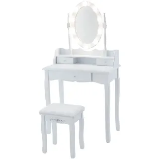 Costway Schminktisch mit Hocker Weiß , Holz , 40x144x70 cm , Schlafzimmer, Schminktische