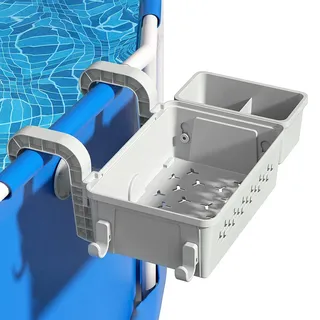 AROMUJOY Pool Aufbewahrungskorb, Hängender Pool Seitenkorb, Multifunktionaler Pool Korb & Pool Getränkehalter für Poolspielzeug und Handtücher Getränke für die Meisten Rahmenpools, Grau