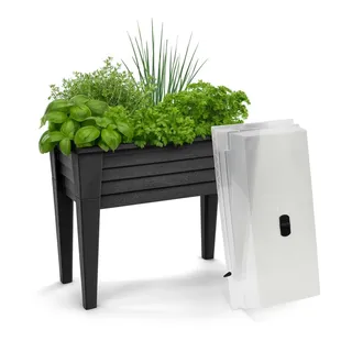 Hochbeet mit Deckel 78x40x84 cm Frühbeet Kunststoff Grau Pflanzkasten Balkon