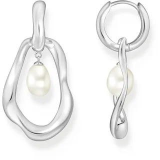 THOMAS SABO Paar Creolen "Natural Beauty Statement-Creolen mit Anhänger, Bold Elegance" mit Süßwasserzuchtperle, silberfarben, weiß