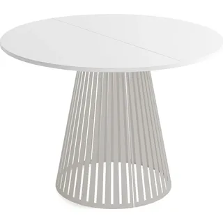 Esstisch Rund Ausziehbar mit Lamellen im Loft-Stil – 100 bis 180 cm – Industrieller Tisch mit Kaschmir Metallbeinen, Platzsparend für Wohnzimmer oder Esszimmer – Weiß - Weiß