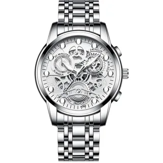 JewelryWe Paar Uhren Digitaluhr Edelstahl Binäre Uhr Rechteck Bezel LED Sportuhr Blau LED Licht Kalender Mode Cool Partner Armbanduhr für Herren Damen Schwarz/Silber