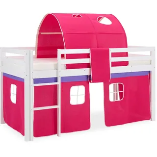 Homestyle4u Hochbett Leiter 90/200 cm Pink , Weiß, Pink , Holz , Kiefer , 90x200 cm , Babymöbel & Kindermöbel, Kinderzimmer & Jugendzimmer, Kinderbetten, Hochbetten