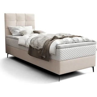 Roe Furniture | Polsterbett - INAO - 90x200 cm - Hellbeige - mit Bonell-Matratze - Linke - Boxspringbett - Bett mit Bettkasten - Tagesbett - Beige