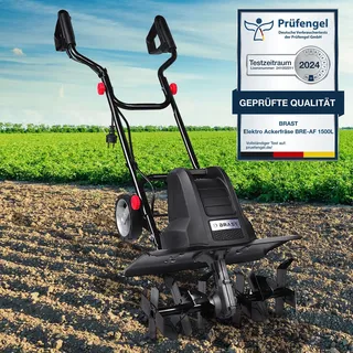 BRAST Motorhacke Gartenfräse Elektro | 1500 Watt | 45cm Arbeitsbreite | Schutzblech Antiblockierkupplung & Sicherheitsschalter