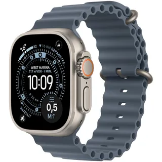 Apple Watch Ultra 3 GPS + Cellular 49 mm Titangehäuse Natur Ocean Armband Blau