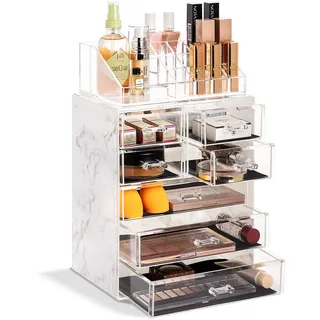 Sorbus Kosmetik-Make-up-Organizer – Aufbewahrung von Make-up und Schmuck, geräumiges Design, toller Halter für Kommode, Waschtisch und Arbeitsplatte (4 große, 2 kleine Schubladen) [Marmordruck]