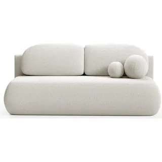 LIKMA Weiß Sofa Como 210x85x100 cm mit Schlaffunktion und Bettzeugbehälter, Schlafsofa mit Bettkasten, Modernen Klappsofa Sofa Couch mit Kissen, Gästebett Bettsofa Stoff: Bouclé Lambi 7