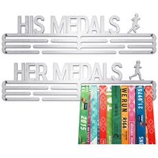 United Medals HIS & HER Medals Medaillenhalter Running Laufen Sport für 96 Medaillen Aufbewahrung - Läufer, Sportler Geschenk Marathon - Medal Holder Hanger Display Rack - gebürsteter Edelstahl