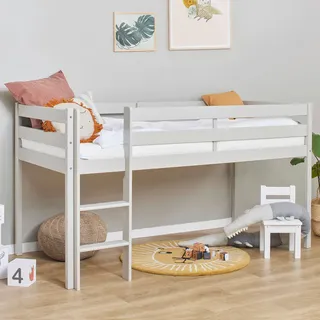 Mid.you Hochbett , Grau , Holz , Kiefer , vollmassiv , Höhe ca. 9 cm , 90x200 cm , für Rollrost geeignet , Babymöbel & Kindermöbel, Kinderzimmer & Jugendzimmer, Kinderbetten, Hochbetten