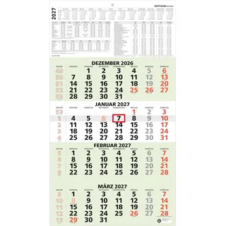 4-Monatskalender grün Blauer Engel* 2027: Wandkalender 33x59 cm mit 4 Monaten pro Blatt, Datumschieber, Wochenzählung, Feiertagen & Ferien, Blauer Engel zertifiziert*