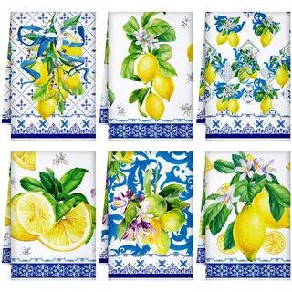 Geyoga 6-teiliges Küchenhandtuch-Set mit blauen und weißen Zitronen, saugfähige Geschirrtücher für Weihnachten, Winter, Küche, Badezimmer, Heimdekoration, 40,6 x 61 cm (blau, weiß)